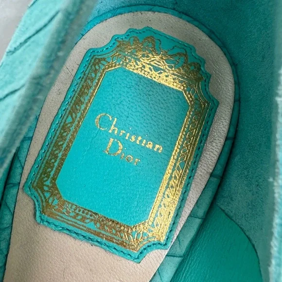 Dior Turquoise Python Embossed Leather Peep-Toe Pumps - Picture 4 of 12